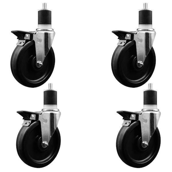 5'' Phenolic Swivel 1-7/8'' Expanding Stem Caster Set with Brake, 4PK